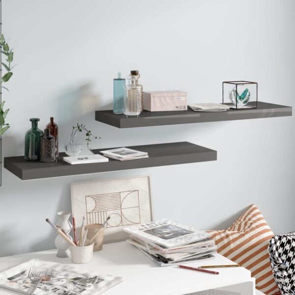 vidaXL Floating Wall Shelves 2 pcs High Gloss Gray 31.5"x9.3"x1.5" MDF