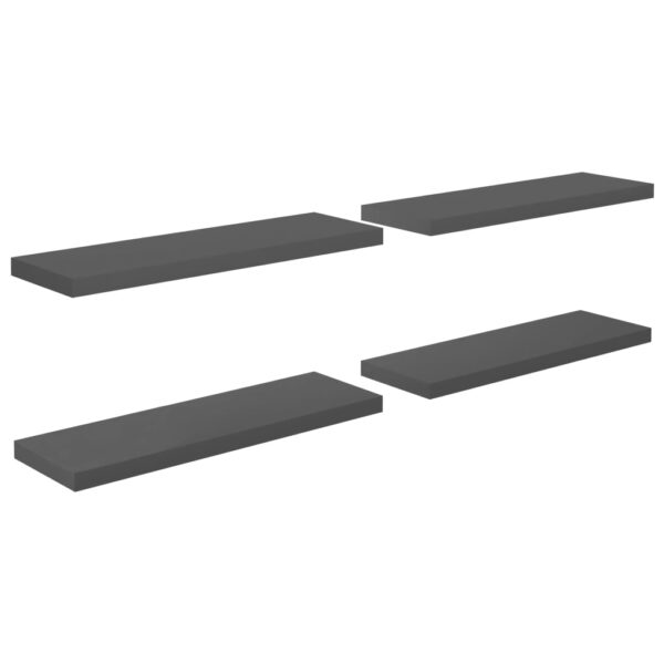 vidaXL Floating Wall Shelves 4 pcs High Gloss Gray 31.5"x9.3"x1.5" MDF - Image 2