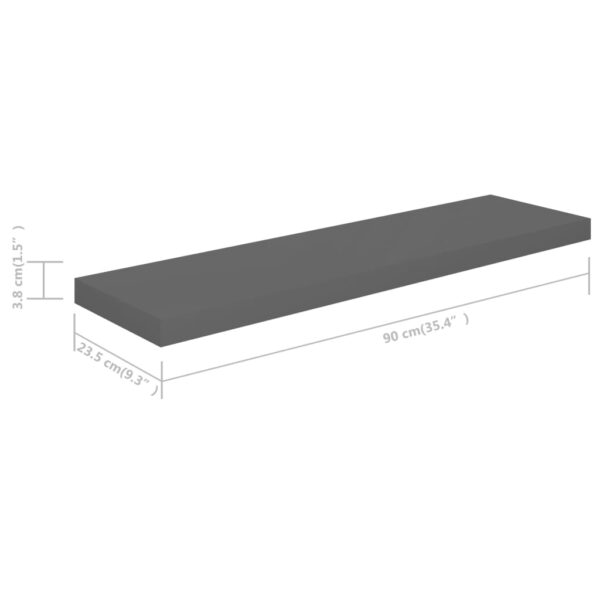 vidaXL Floating Wall Shelf High Gloss Gray 35.4"x9.3"x1.5" MDF - Image 7