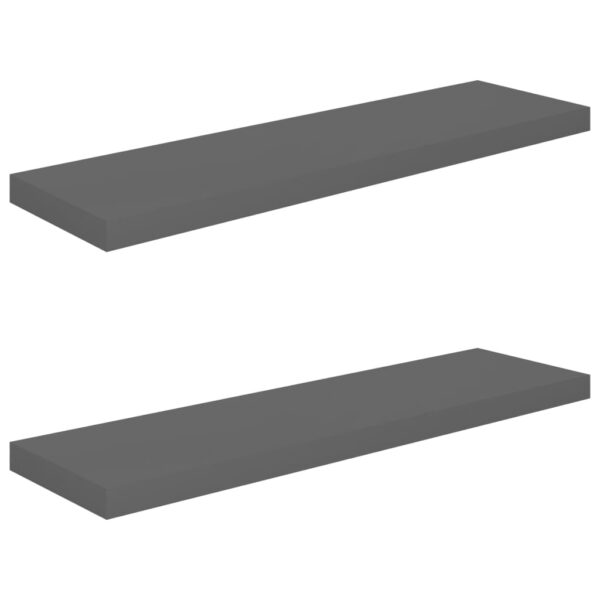 vidaXL Floating Wall Shelves 2 pcs High Gloss Gray 35.4"x9.3"x1.5" MDF - Image 2