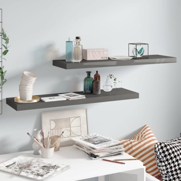 vidaXL Floating Wall Shelves 2 pcs High Gloss Gray 35.4"x9.3"x1.5" MDF