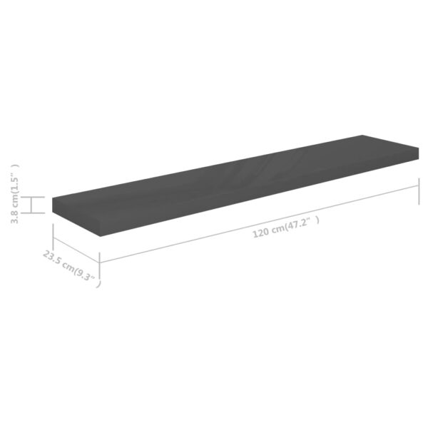 vidaXL Floating Wall Shelf High Gloss Gray 47.2"x9.3"x1.5" MDF - Image 7