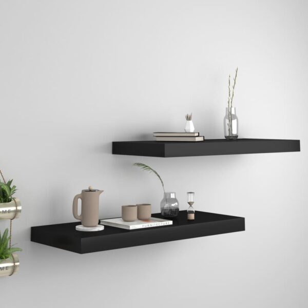 vidaXL Floating Wall Shelves 2 pcs Black 23.6"x9.3"x1.5" MDF