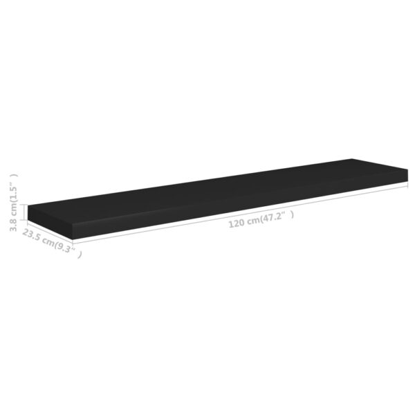 vidaXL Floating Wall Shelf Black 47.2"x9.3"x1.5" MDF - Image 7