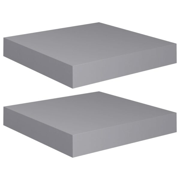 vidaXL Floating Wall Shelves 2 pcs Gray 9.1"x9.3"x1.5" MDF - Image 2