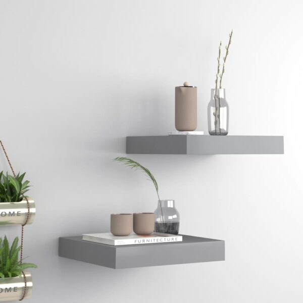 vidaXL Floating Wall Shelves 2 pcs Gray 9.1"x9.3"x1.5" MDF