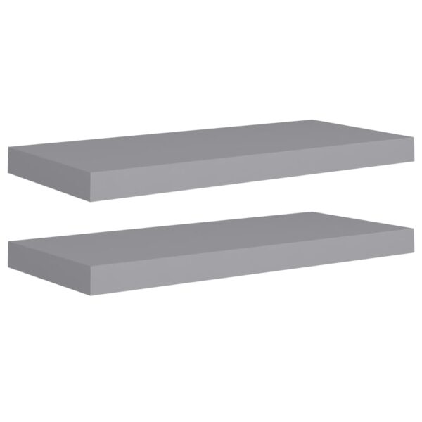 vidaXL Floating Wall Shelves 2 pcs Gray 23.6"x9.3"x1.5" MDF - Image 2