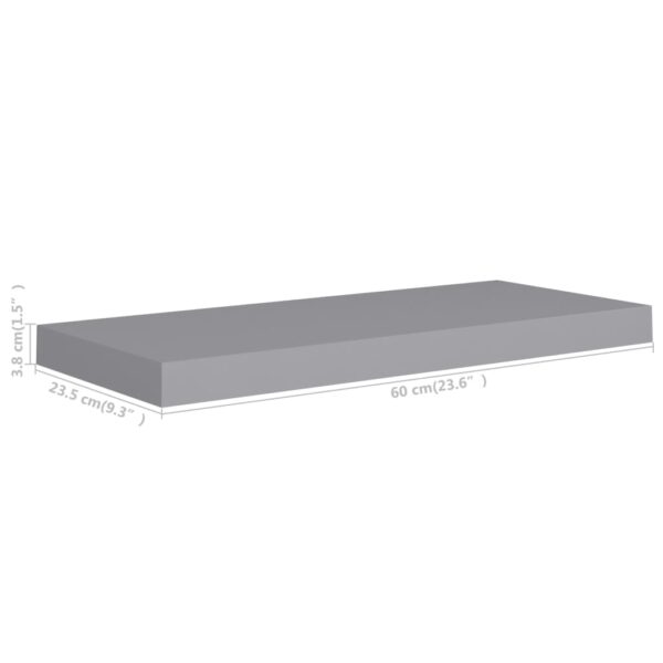 vidaXL Floating Wall Shelves 2 pcs Gray 23.6"x9.3"x1.5" MDF - Image 8