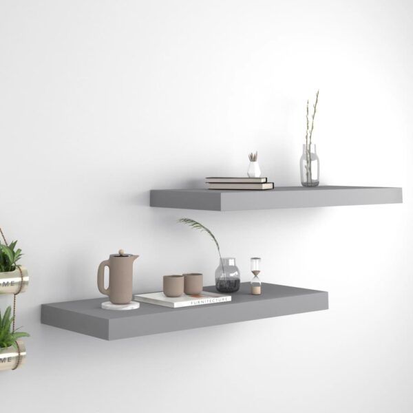 vidaXL Floating Wall Shelves 2 pcs Gray 23.6"x9.3"x1.5" MDF