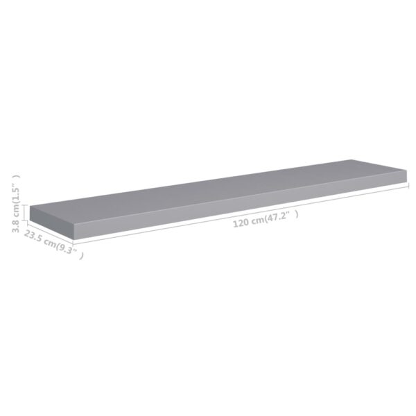 vidaXL Floating Wall Shelf Gray 47.2"x9.3"x1.5" MDF - Image 7