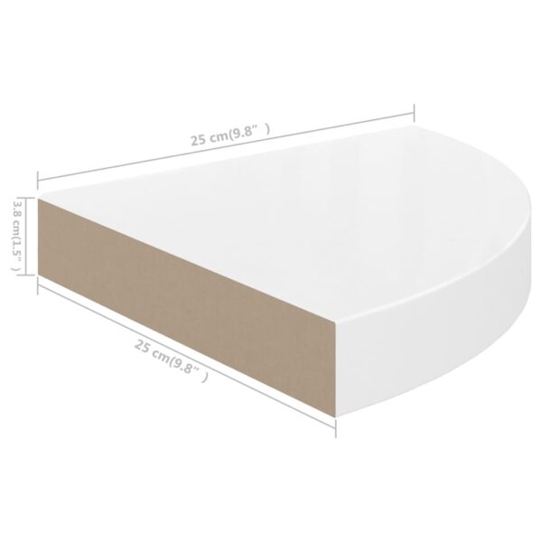 vidaXL Floating Corner Shelf High Gloss White 9.8"x9.8"x1.5" MDF - Image 7