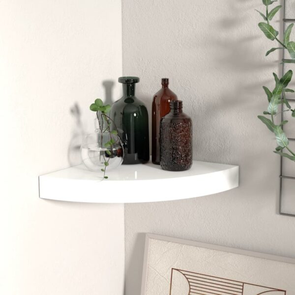 vidaXL Floating Corner Shelf High Gloss White 9.8"x9.8"x1.5" MDF