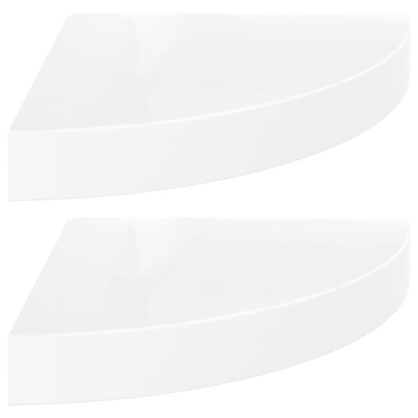 vidaXL Floating Corner Shelves 2 pcs High Gloss White 9.8"x9.8"x1.5" MDF - Image 2