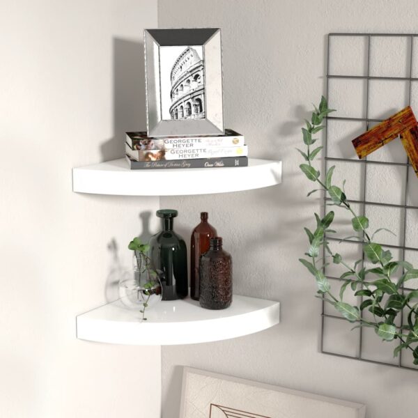 vidaXL Floating Corner Shelves 2 pcs High Gloss White 9.8"x9.8"x1.5" MDF