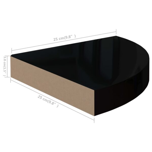 vidaXL Floating Corner Shelf High Gloss Black 9.8"x9.8"x1.5" MDF - Image 7