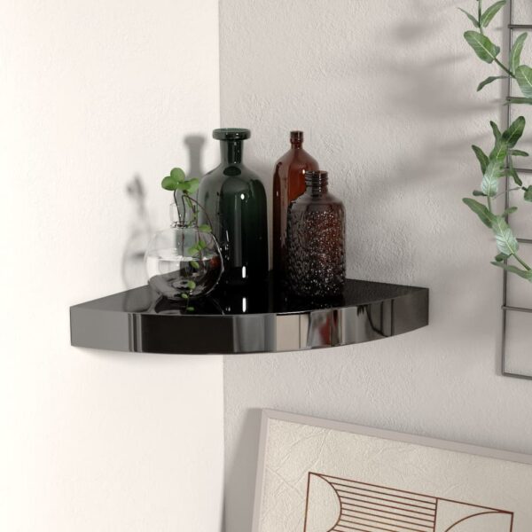 vidaXL Floating Corner Shelf High Gloss Black 9.8"x9.8"x1.5" MDF