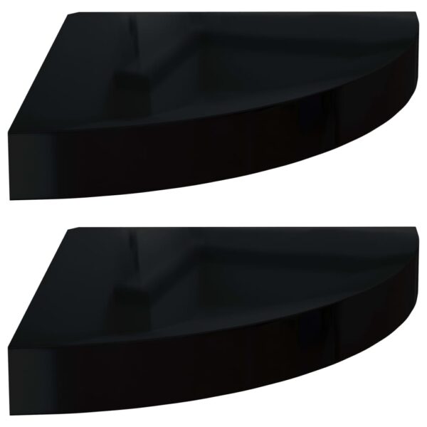 vidaXL Floating Corner Shelves 2 pcs High Gloss Black 9.8"x9.8"x1.5" MDF - Image 2