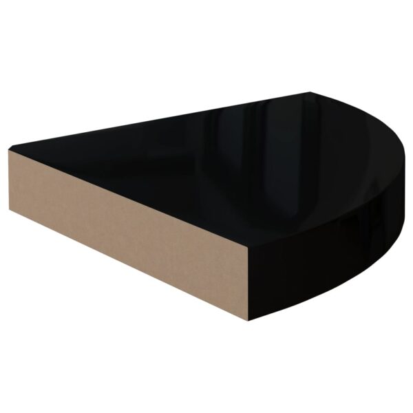 vidaXL Floating Corner Shelves 2 pcs High Gloss Black 9.8"x9.8"x1.5" MDF - Image 4