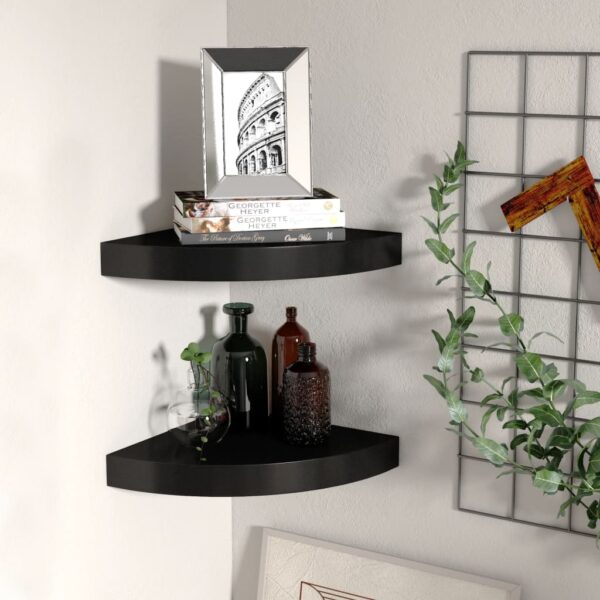 vidaXL Floating Corner Shelves 2 pcs Black 9.8"x9.8"x1.5" MDF