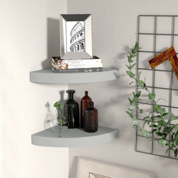 vidaXL Floating Corner Shelves 2 pcs Gray 9.8"x9.8"x1.5" MDF