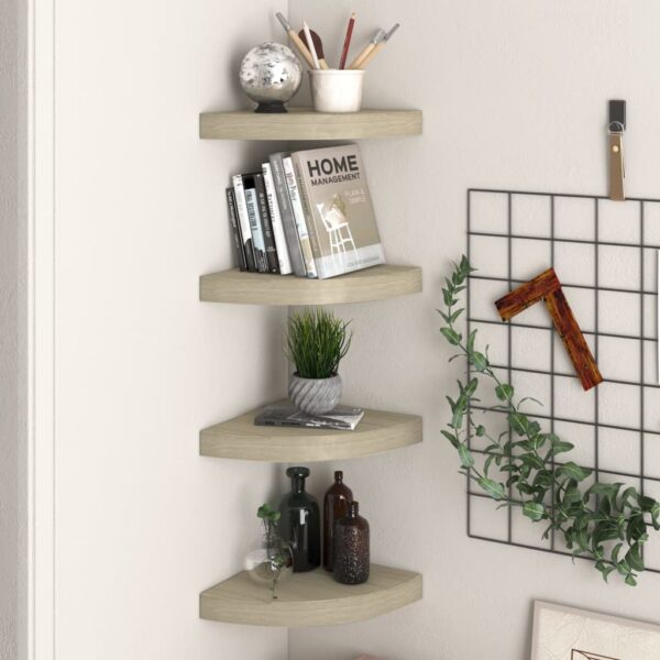 vidaXL Floating Corner Shelves 4 pcs Oak 9.8"x9.8"x1.5" MDF