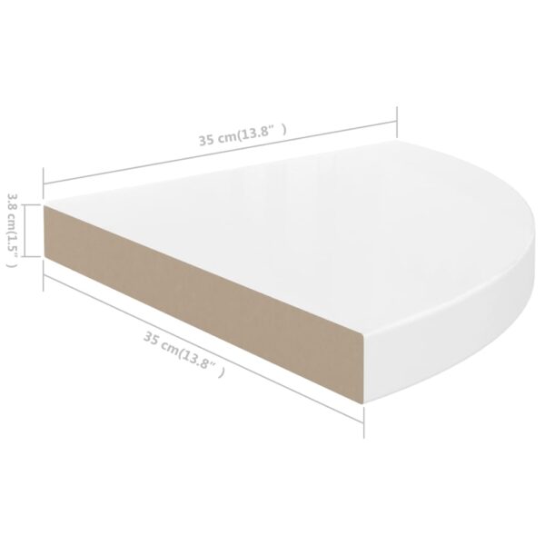 vidaXL Floating Corner Shelf High Gloss White 13.8"x13.8"x1.5" MDF - Image 7