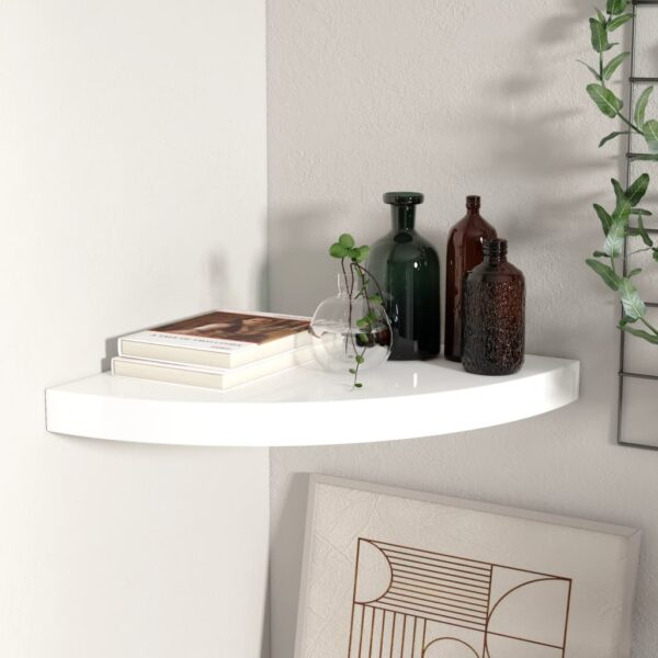 vidaXL Floating Corner Shelf High Gloss White 13.8"x13.8"x1.5" MDF