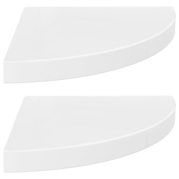 vidaXL Floating Corner Shelves 2 pcs High Gloss White 13.8"x13.8"x1.5" MDF - Image 2