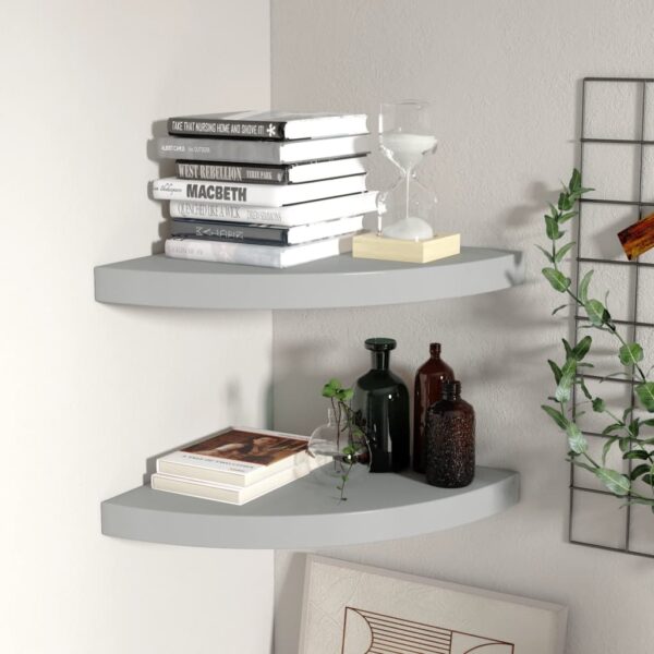 vidaXL Floating Corner Shelves 2 pcs Gray 13.8"x13.8"x1.5" MDF