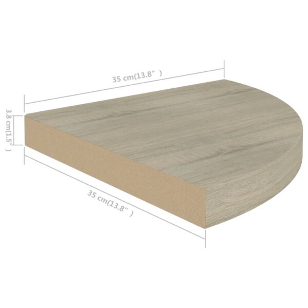 vidaXL Floating Corner Shelf Oak 13.8"x13.8"x1.5" MDF - Image 7