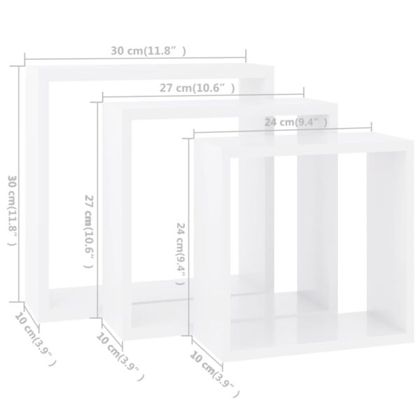 vidaXL Wall Cube Shelves 3 pcs White MDF - Image 11