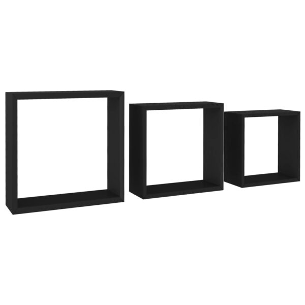 vidaXL Wall Cube Shelves 3 pcs Black MDF - Image 2