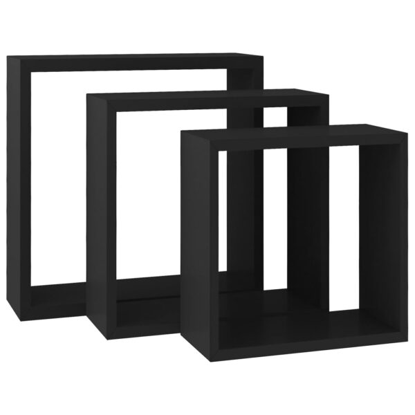 vidaXL Wall Cube Shelves 3 pcs Black MDF - Image 3