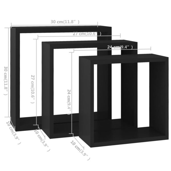 vidaXL Wall Cube Shelves 3 pcs Black MDF - Image 11