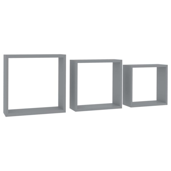 vidaXL Wall Cube Shelves 3 pcs Gray MDF - Image 2