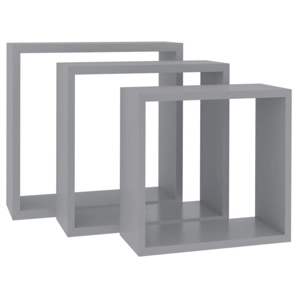 vidaXL Wall Cube Shelves 3 pcs Gray MDF - Image 3