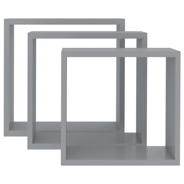 vidaXL Wall Cube Shelves 3 pcs Gray MDF - Image 4