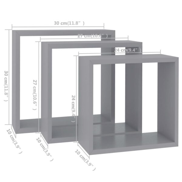 vidaXL Wall Cube Shelves 3 pcs Gray MDF - Image 11