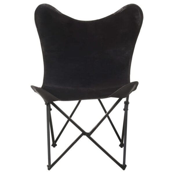 vidaXL Foldable Butterfly Chair Black Real Leather - Image 2