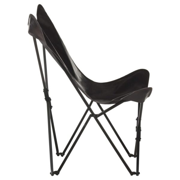 vidaXL Foldable Butterfly Chair Black Real Leather - Image 3