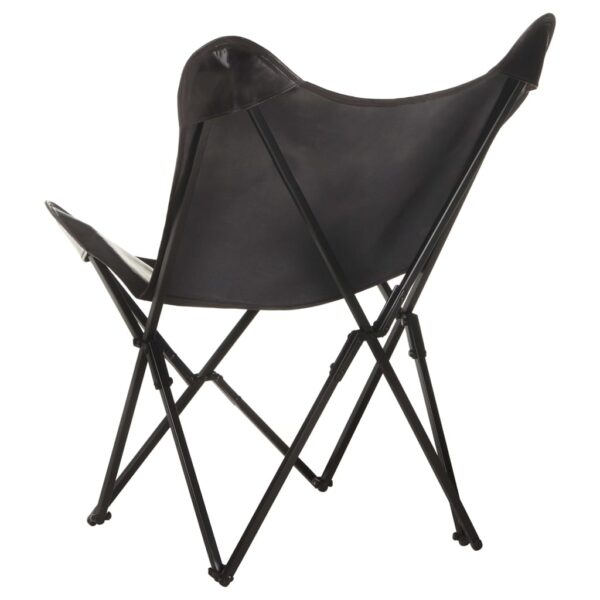 vidaXL Foldable Butterfly Chair Black Real Leather - Image 4