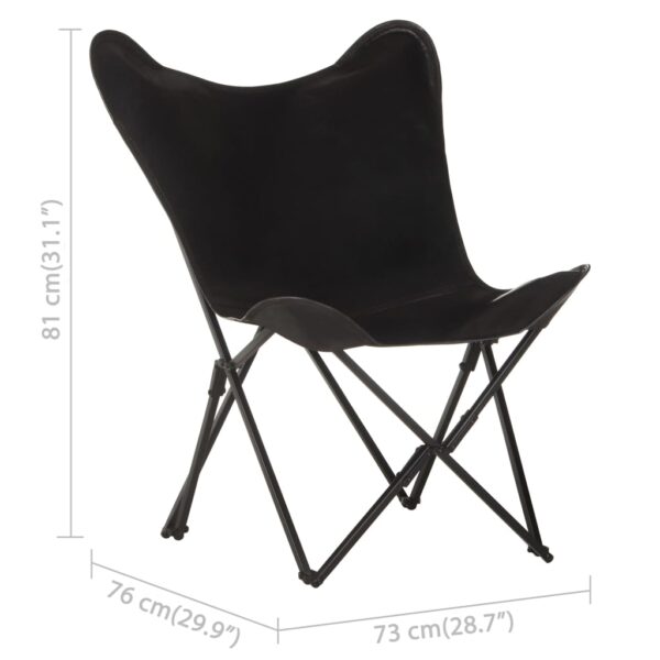 vidaXL Foldable Butterfly Chair Black Real Leather - Image 7