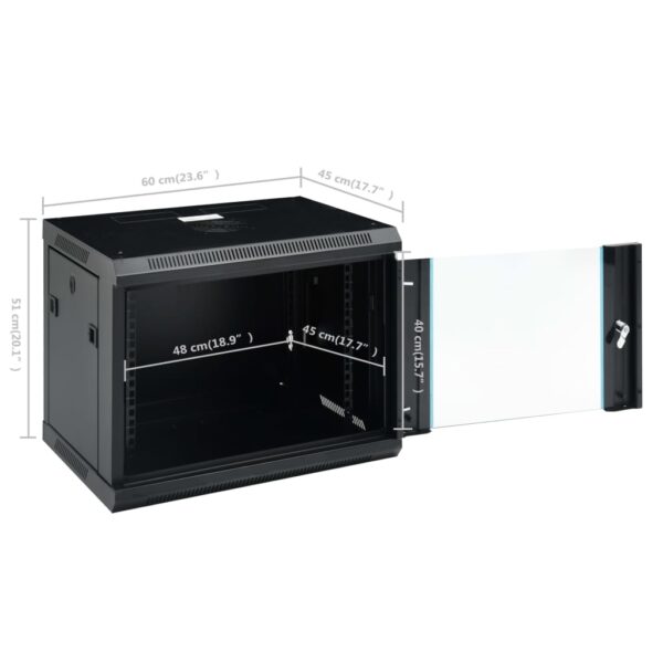 vidaXL 9U Wall Mounted Network Cabinet 19" IP20 23.6"x17.7"x20.1" - Image 9