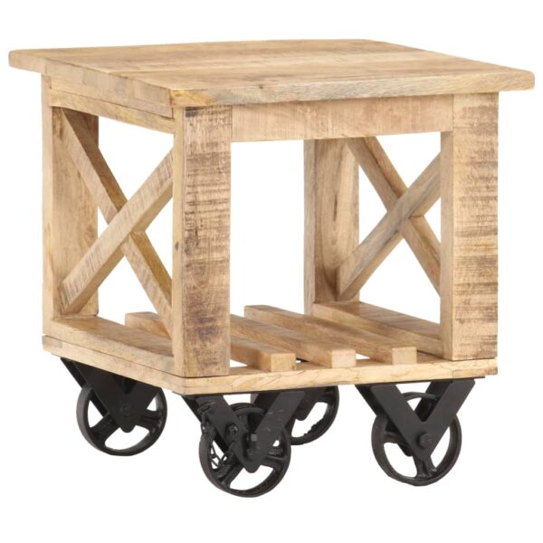 vidaXL Side Table with Wheels 15.7"x15.7"x16.5" Rough Mango Wood