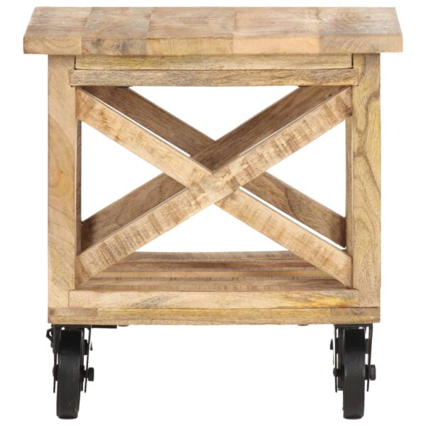 vidaXL Side Table with Wheels 15.7"x15.7"x16.5" Rough Mango Wood - Image 3