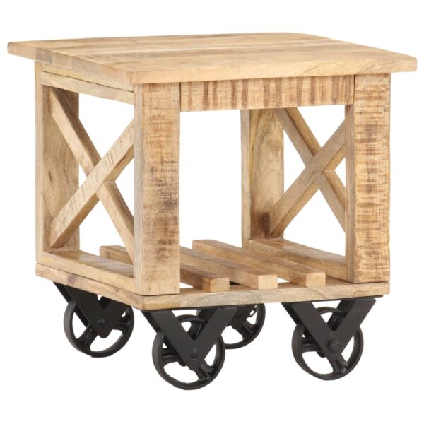 vidaXL Side Table with Wheels 15.7"x15.7"x16.5" Rough Mango Wood - Image 7