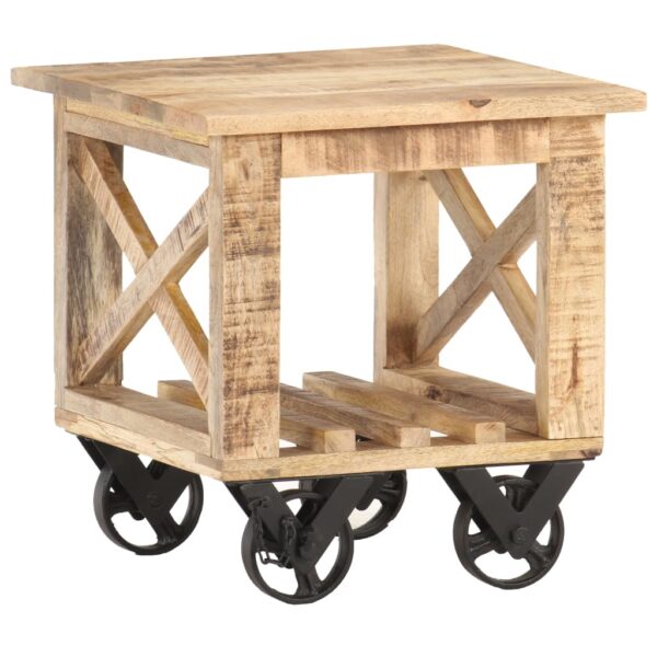 vidaXL Side Table with Wheels 15.7"x15.7"x16.5" Rough Mango Wood - Image 8