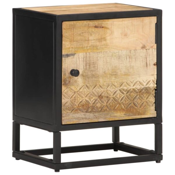 vidaXL Bedside Cabinet with Carved Door 15.7"x11.8"x19.7" Rough Mango Wood - Image 11