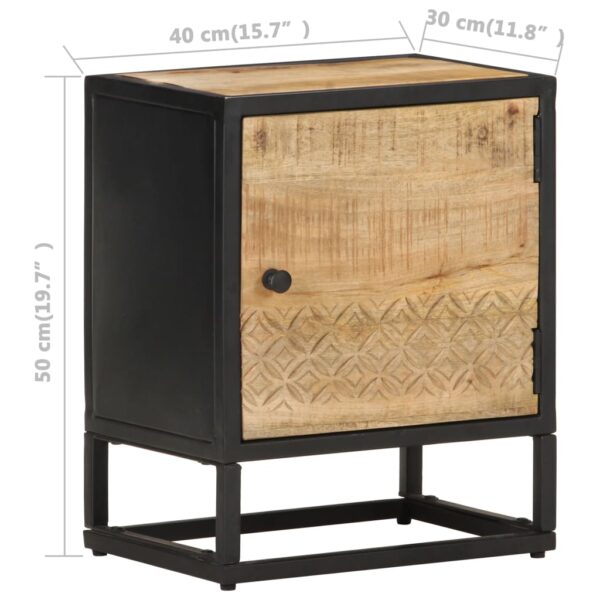 vidaXL Bedside Cabinet with Carved Door 15.7"x11.8"x19.7" Rough Mango Wood - Image 7