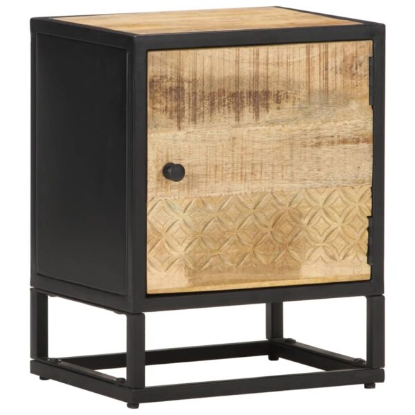 vidaXL Bedside Cabinet with Carved Door 15.7"x11.8"x19.7" Rough Mango Wood - Image 8